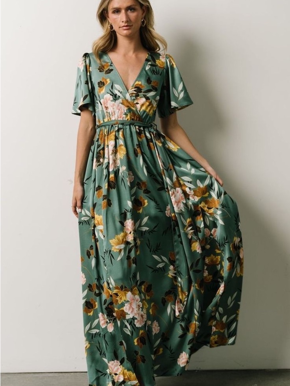 Baltic Born Said Sicily Green Floral Midi Wrap Dress